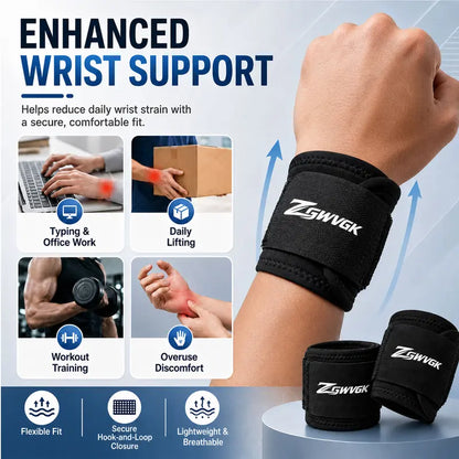 Unisex 2-Pack Adjustable Neoprene Sports Wristbands with Dual Straps - Breathable Joint Support for Weightlifting, Compression, Pain Relief, and Carpal Tunnel Relief