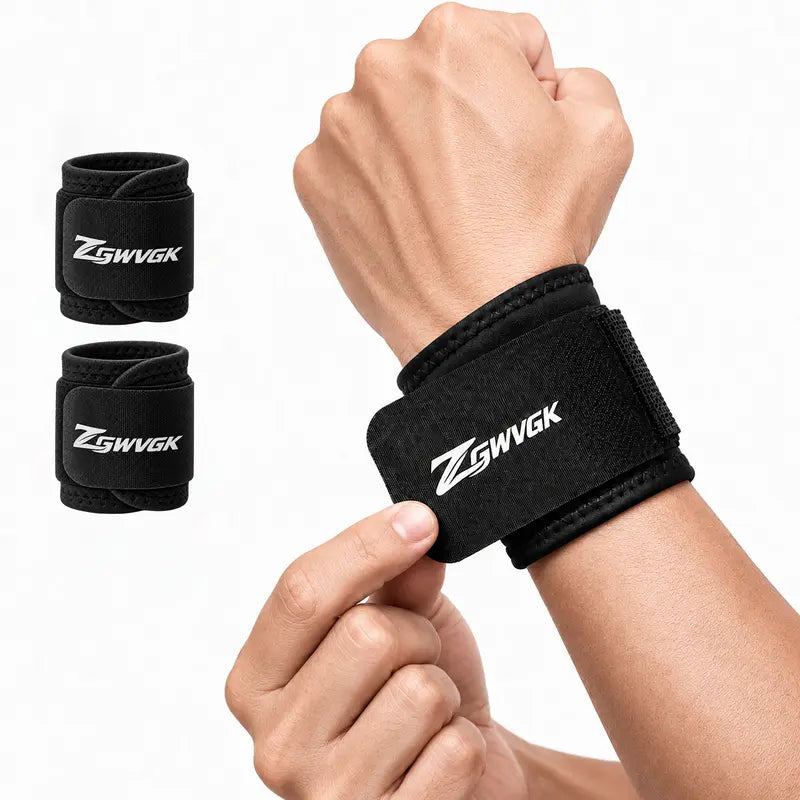 Unisex 2-Pack Adjustable Neoprene Sports Wristbands with Dual Straps - Breathable Joint Support for Weightlifting, Compression, Pain Relief, and Carpal Tunnel Relief