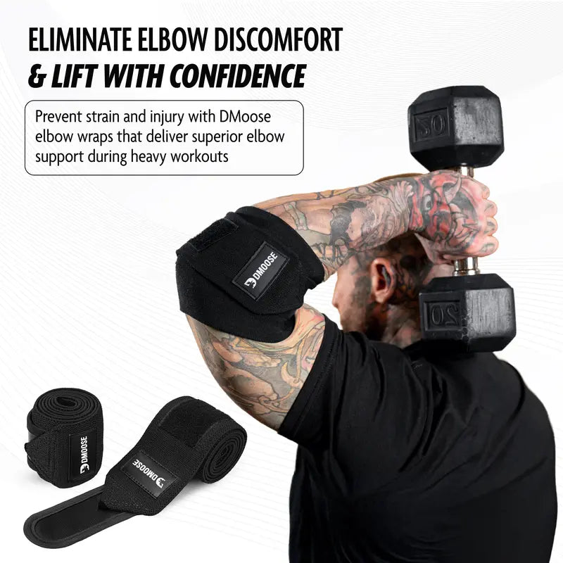 Dmoose Elbow Wraps for Weightlifting, Powerlifting, Bench Press, Cross Training, and Injury Recovery Support