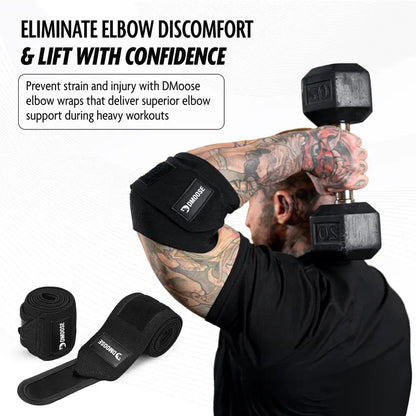 Dmoose Elbow Wraps for Weightlifting, Powerlifting, Bench Press, Cross Training, and Injury Recovery Support