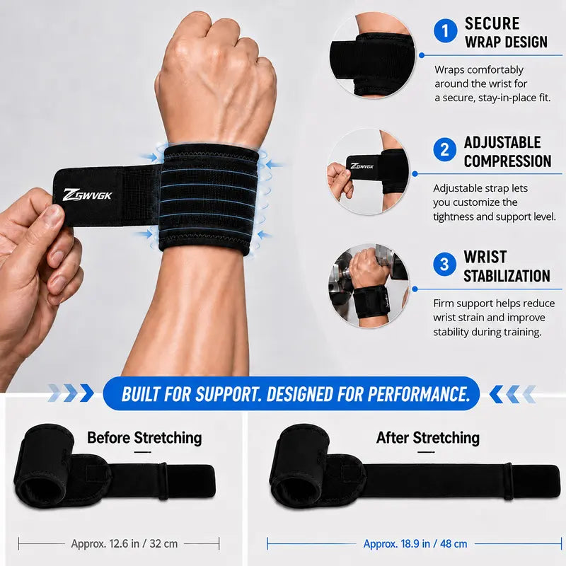 Unisex 2-Pack Adjustable Neoprene Sports Wristbands with Dual Straps - Breathable Joint Support for Weightlifting, Compression, Pain Relief, and Carpal Tunnel Relief