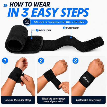 Unisex 2-Pack Adjustable Neoprene Sports Wristbands with Dual Straps - Breathable Joint Support for Weightlifting, Compression, Pain Relief, and Carpal Tunnel Relief