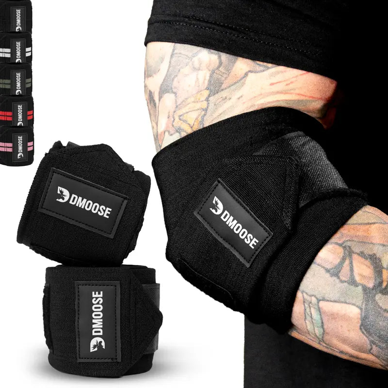 Dmoose Elbow Wraps for Weightlifting, Powerlifting, Bench Press, Cross Training, and Injury Recovery Support